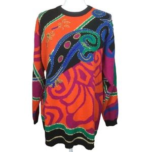 Vintage 90’s Beaded Multicolor Geometric Design Sweater Size M